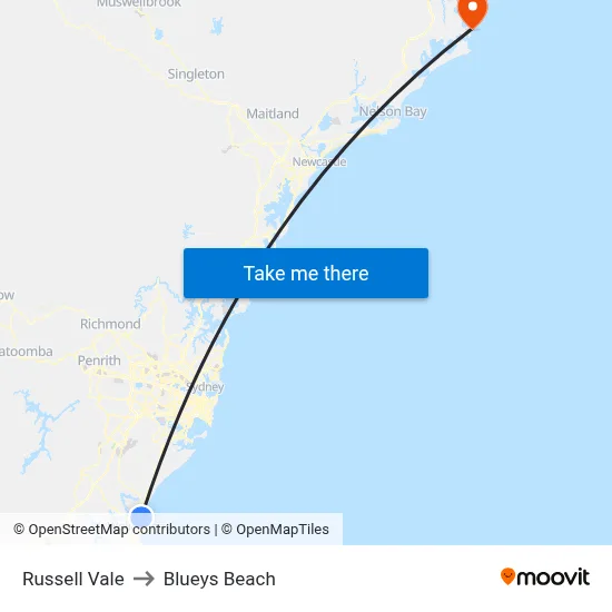 Russell Vale to Blueys Beach map