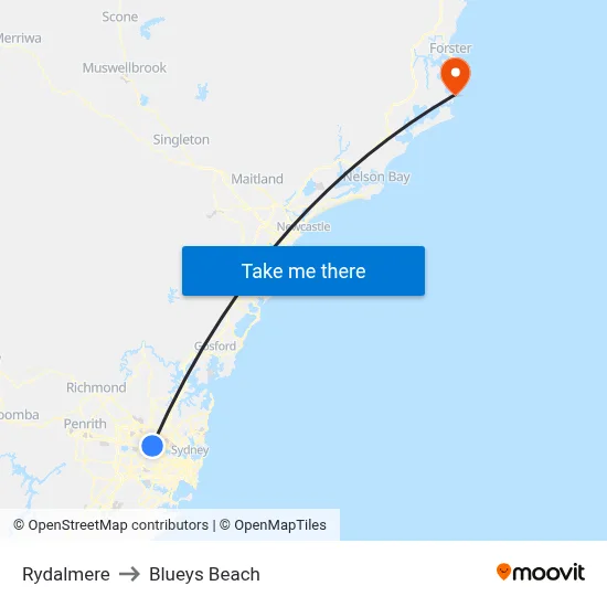 Rydalmere to Blueys Beach map