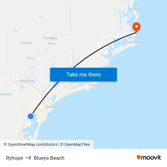 Ryhope to Blueys Beach map