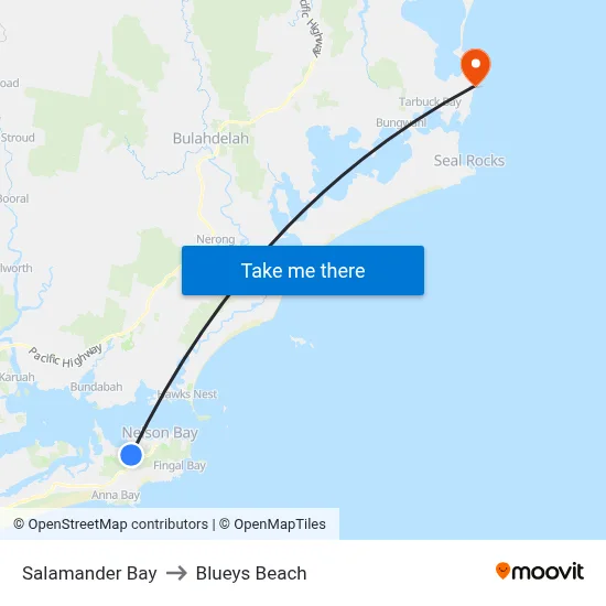 Salamander Bay to Blueys Beach map