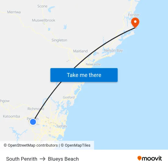 South Penrith to Blueys Beach map