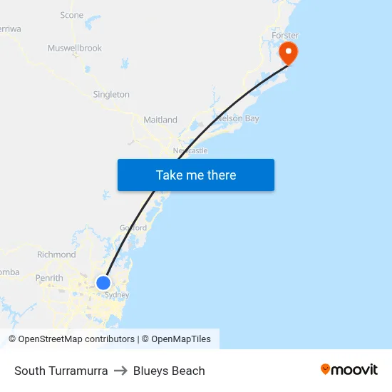 South Turramurra to Blueys Beach map
