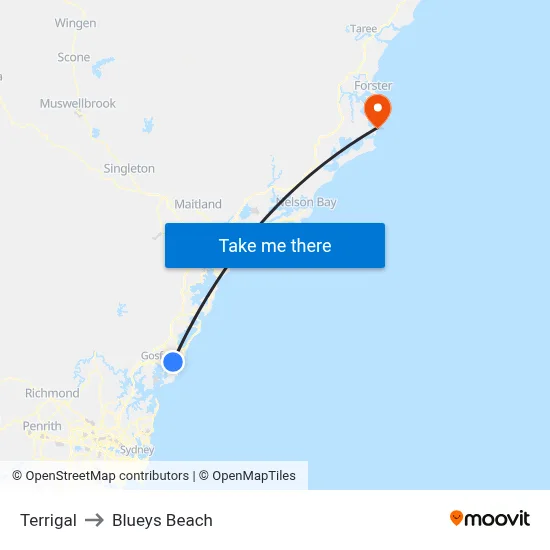 Terrigal to Blueys Beach map