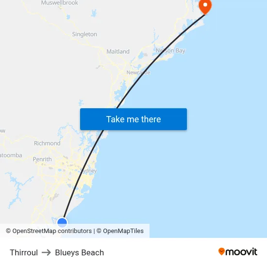 Thirroul to Blueys Beach map