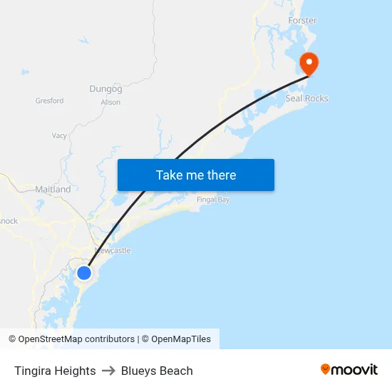 Tingira Heights to Blueys Beach map