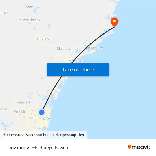 Turramurra to Blueys Beach map
