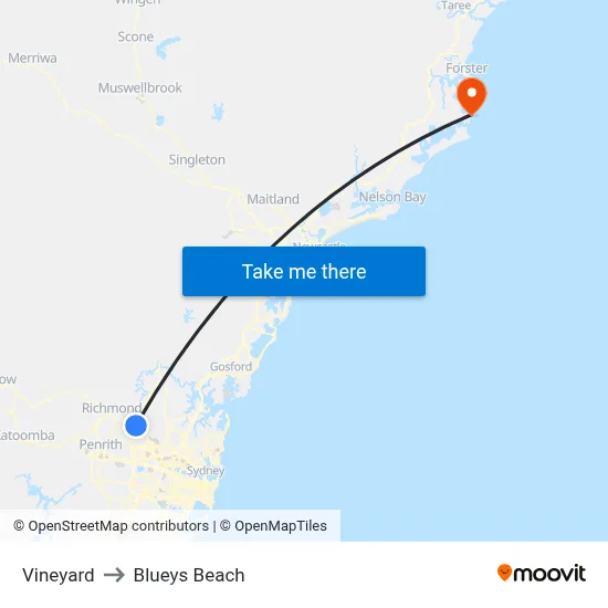 Vineyard to Blueys Beach map