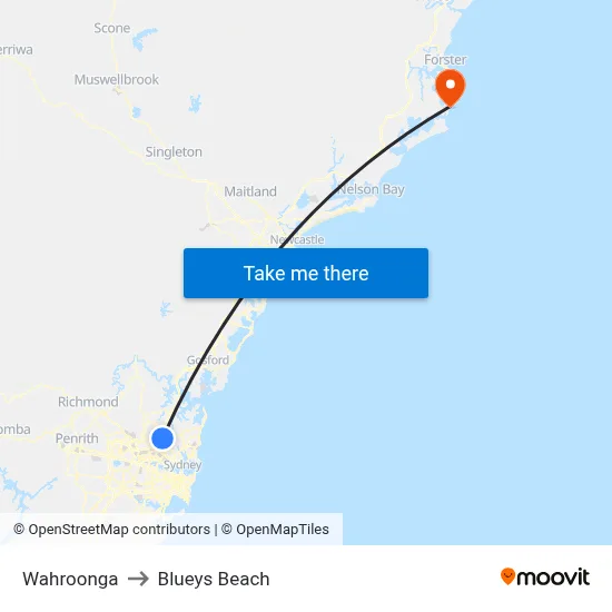 Wahroonga to Blueys Beach map