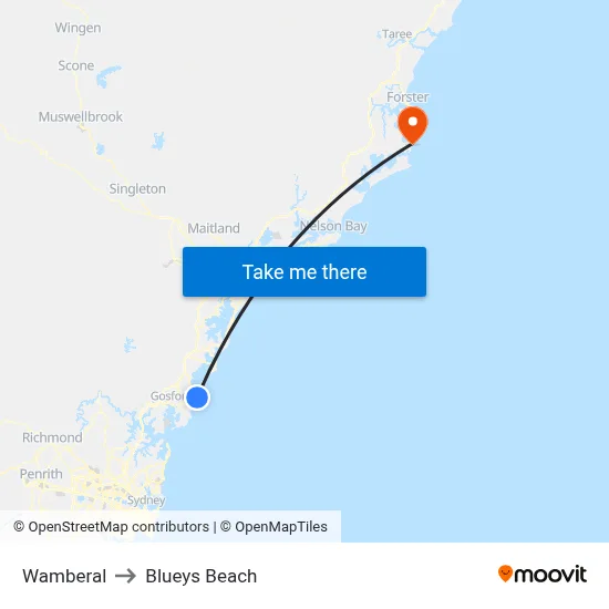 Wamberal to Blueys Beach map