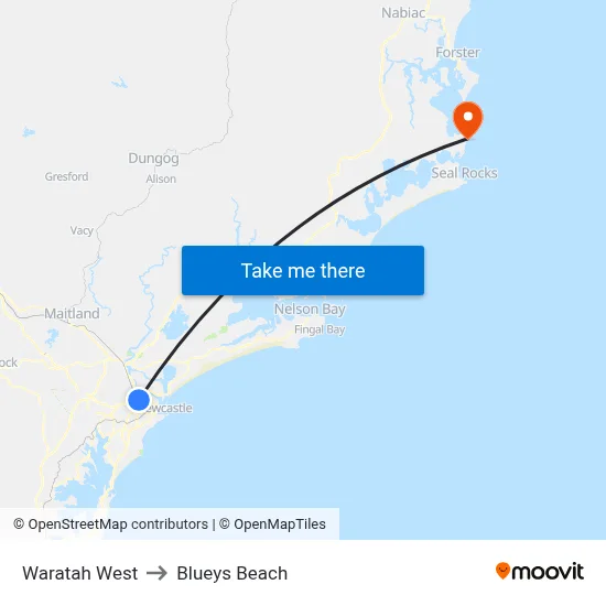 Waratah West to Blueys Beach map
