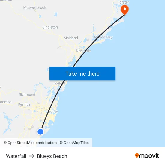Waterfall to Blueys Beach map