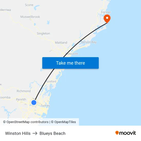 Winston Hills to Blueys Beach map
