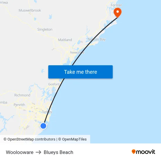 Woolooware to Blueys Beach map