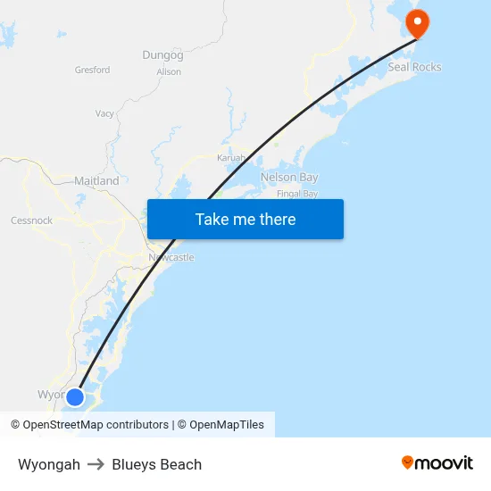 Wyongah to Blueys Beach map