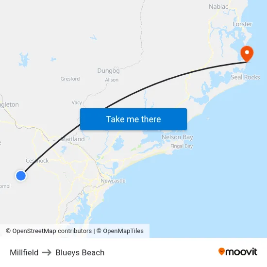 Millfield to Blueys Beach map