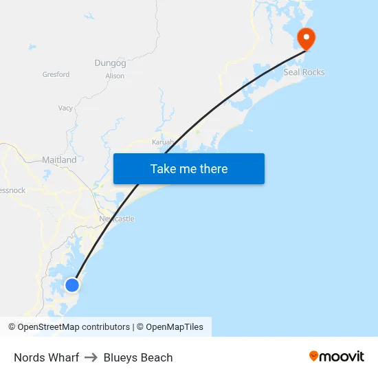 Nords Wharf to Blueys Beach map