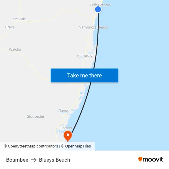 Boambee to Blueys Beach map