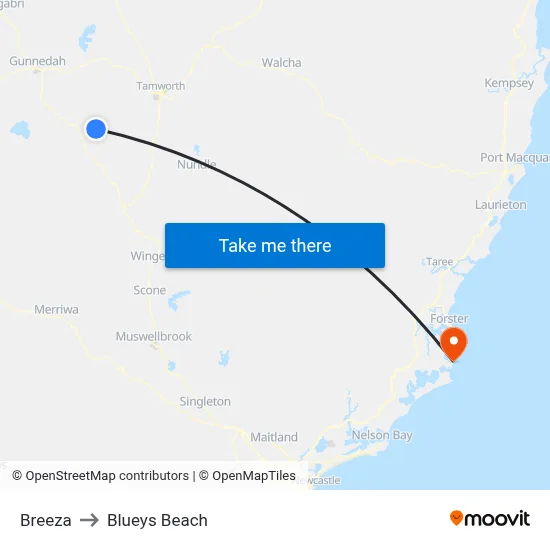 Breeza to Blueys Beach map