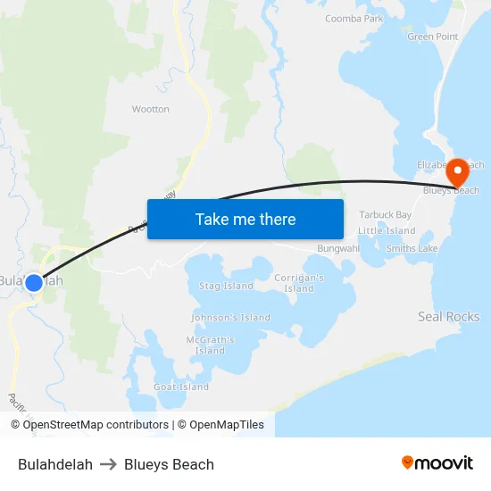Bulahdelah to Blueys Beach map