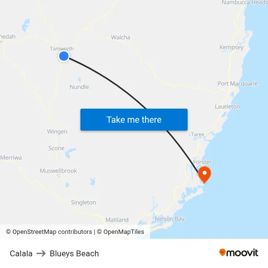 Calala to Blueys Beach map