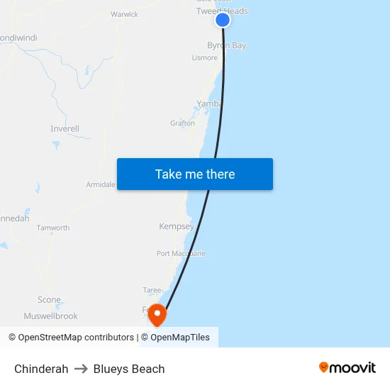 Chinderah to Blueys Beach map