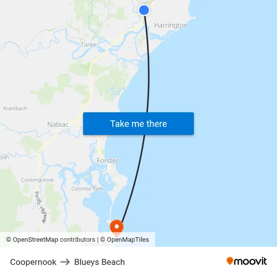Coopernook to Blueys Beach map