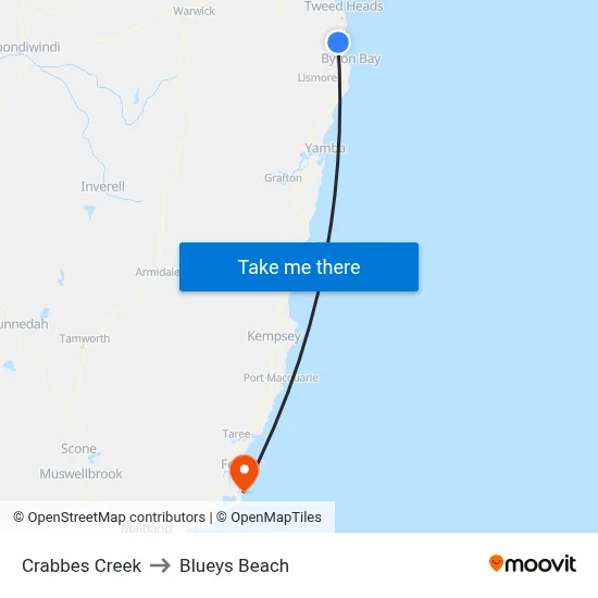 Crabbes Creek to Blueys Beach map