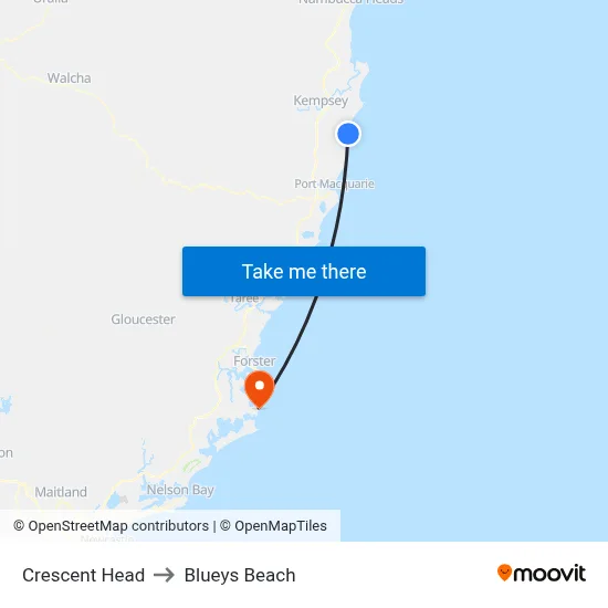 Crescent Head to Blueys Beach map