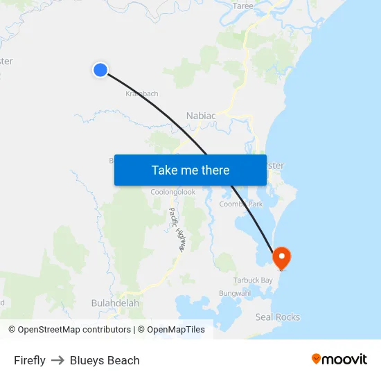 Firefly to Blueys Beach map