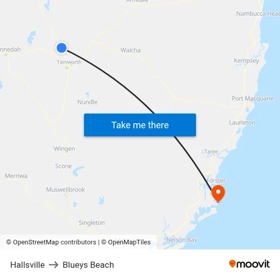 Hallsville to Blueys Beach map