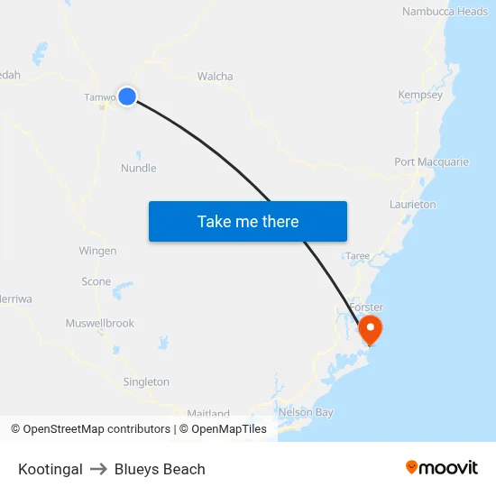 Kootingal to Blueys Beach map