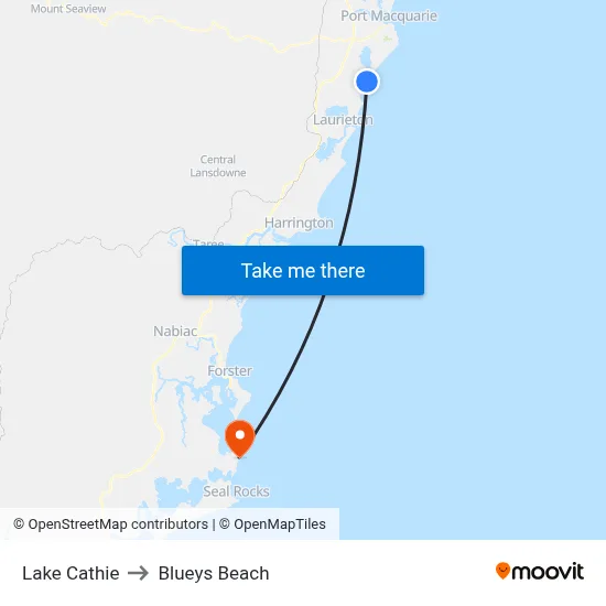 Lake Cathie to Blueys Beach map