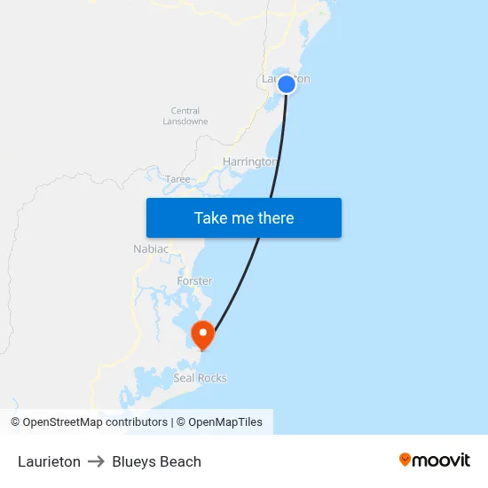 Laurieton to Blueys Beach map