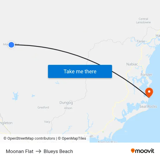 Moonan Flat to Blueys Beach map