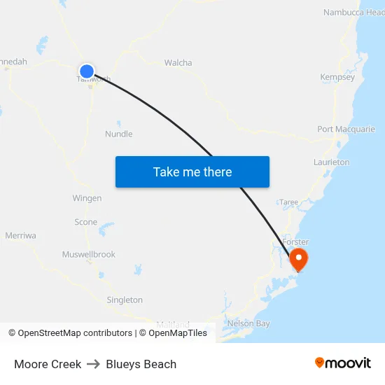 Moore Creek to Blueys Beach map
