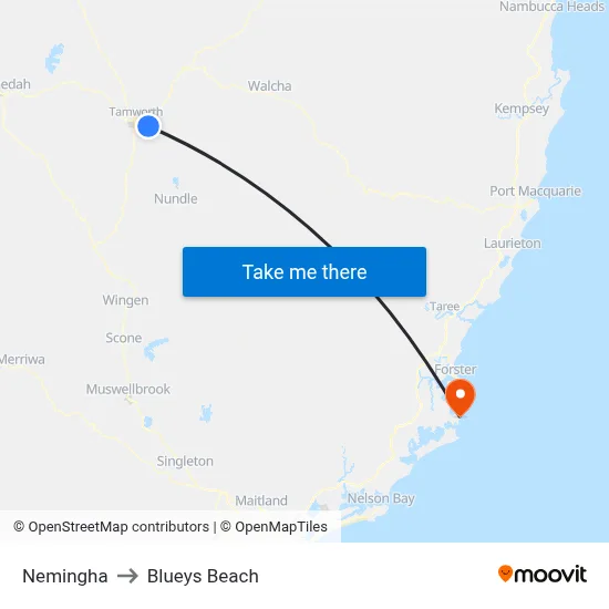 Nemingha to Blueys Beach map