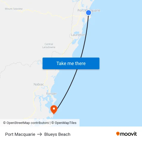 Port Macquarie to Blueys Beach map
