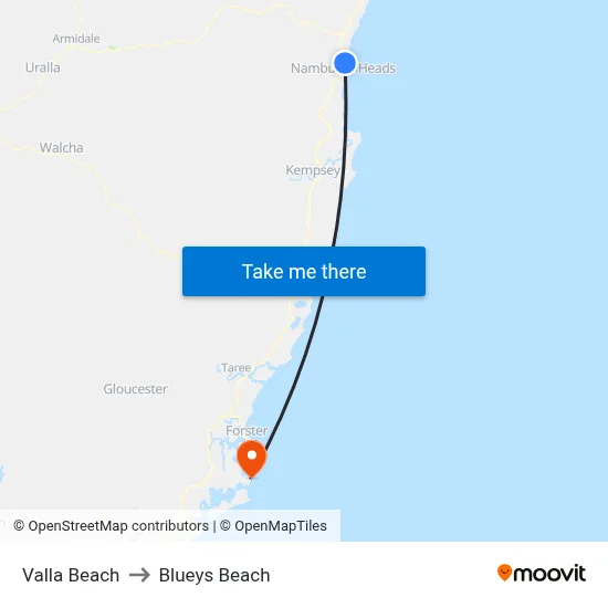 Valla Beach to Blueys Beach map