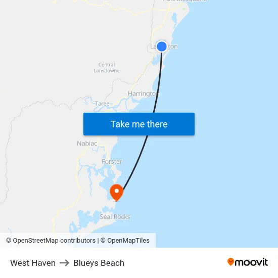 West Haven to Blueys Beach map