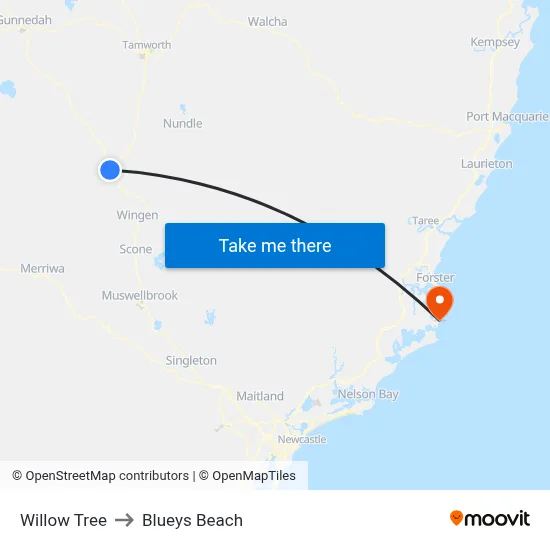 Willow Tree to Blueys Beach map