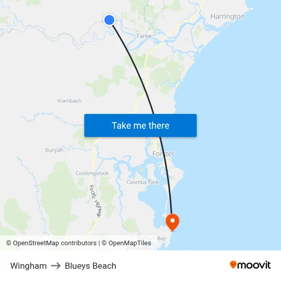 Wingham to Blueys Beach map