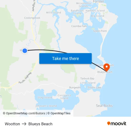 Wootton to Blueys Beach map