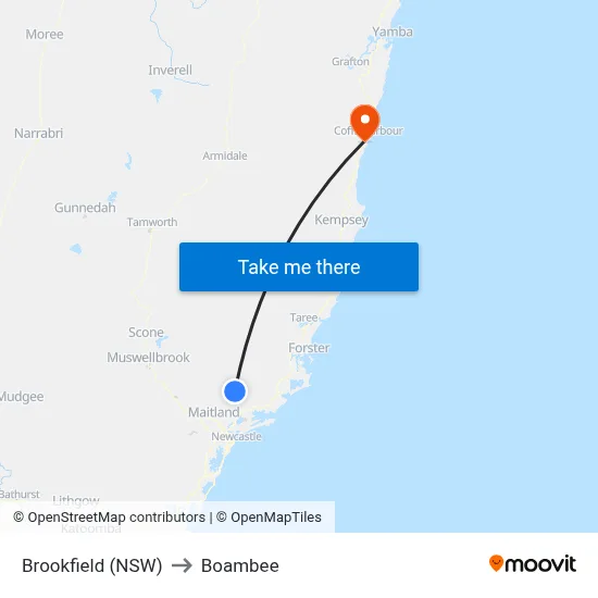 Brookfield (NSW) to Boambee map