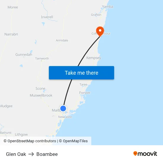 Glen Oak to Boambee map