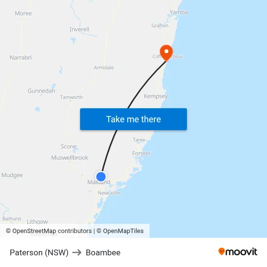 Paterson (NSW) to Boambee map