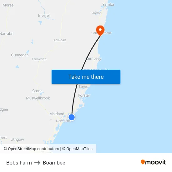 Bobs Farm to Boambee map
