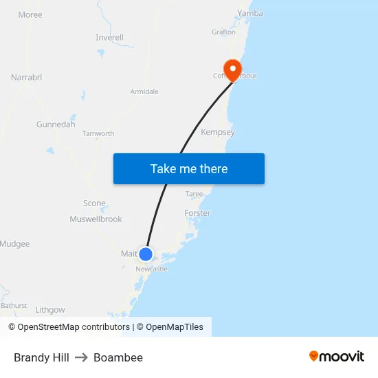 Brandy Hill to Boambee map