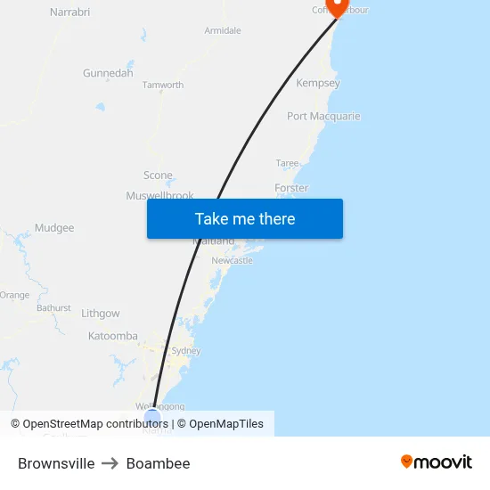 Brownsville to Boambee map
