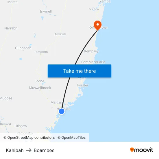 Kahibah to Boambee map