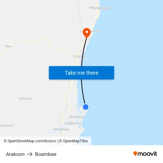 Arakoon to Boambee map